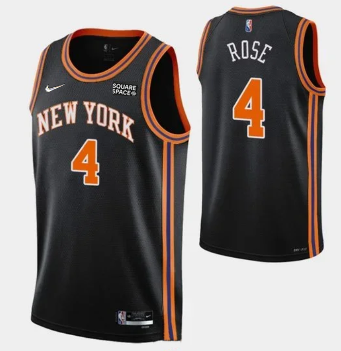 Men's New Yok Knicks #4 Derrick Rose 2021/2022 75th Anniversary Black Stitched Jersey Men's New Yok Knicks #4 Derrick Rose 2021/2022 75th Anniversary Black Stitched Jersey
